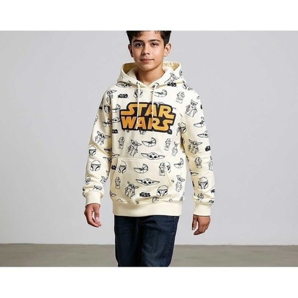 NEW Star Wars Ivory Hoodie Boys size 12 Baby Yoda pullover Sweatshirt NWT